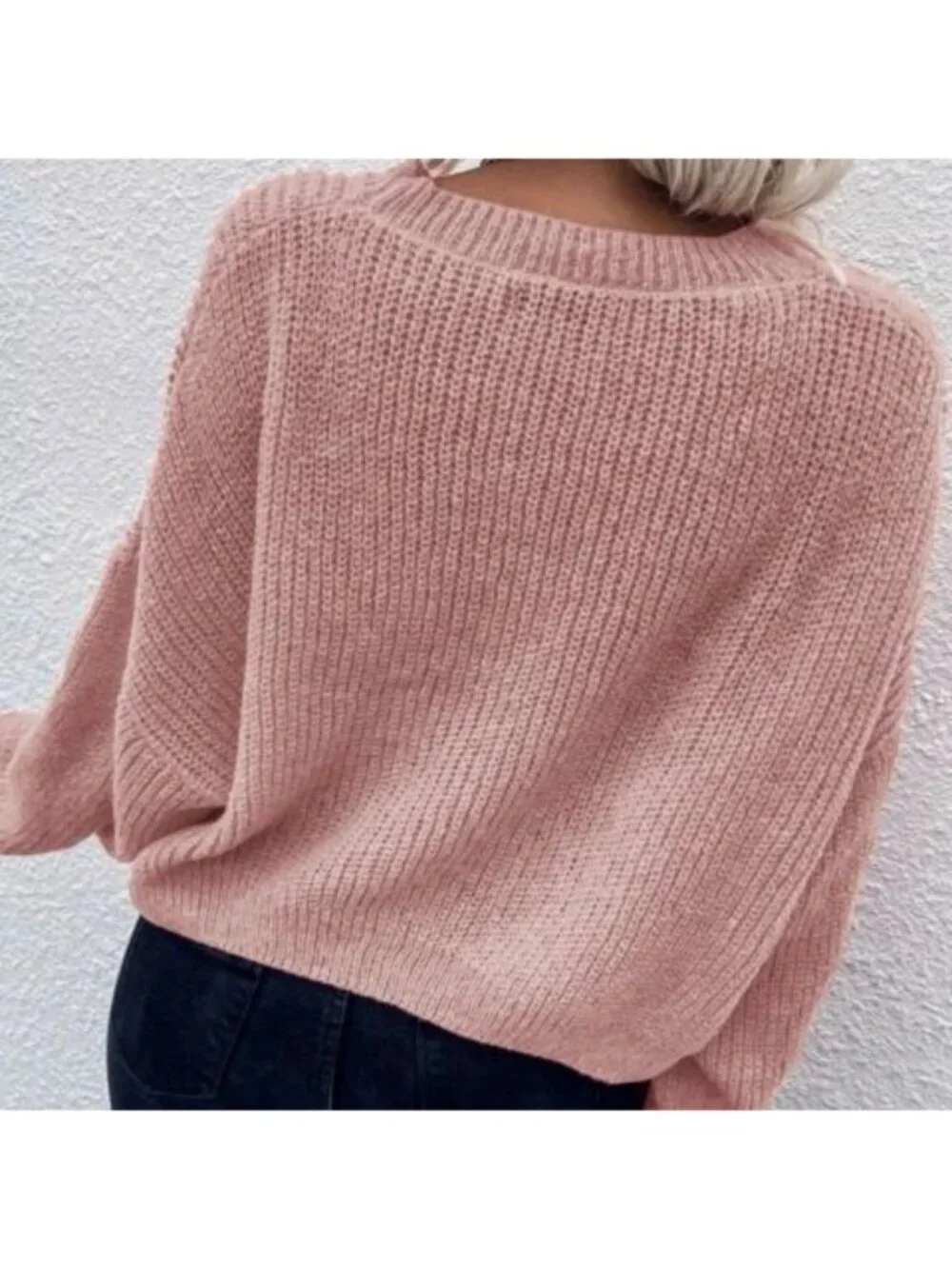 SHEIN Pink Chunky Knit Cropped Sweater Balloon Sleeve Women’s Small